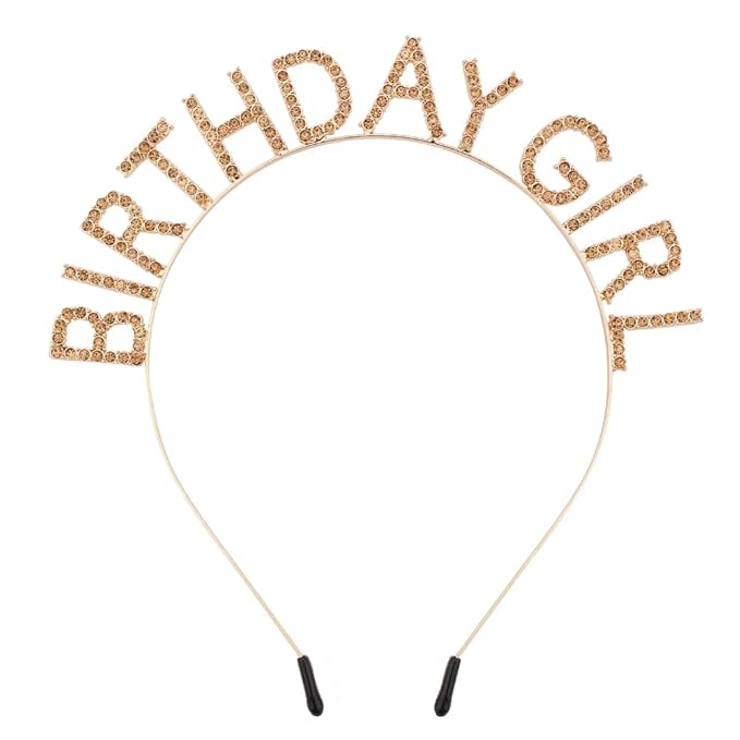 AOPRIE Birthday Girl Headband Tiara for Women & Girls - Happy Birthday Princess Crown Rhinestone Accessory, Champagne Gold