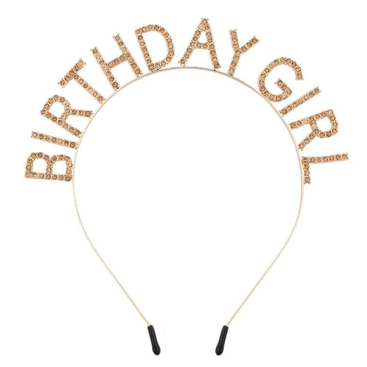 AOPRIE Birthday Girl Headband Tiara for Women & Girls - Happy Birthday Princess Crown Rhinestone Accessory, Champagne Gold