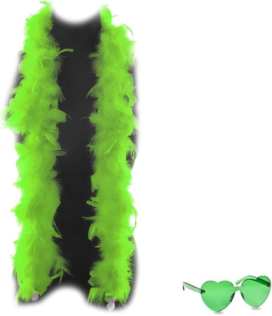 Feather Boa with Heart Rimless Sunglasses,4 ft Feather Boa for Bachelor Party Halloween Christmas Costume Accessory