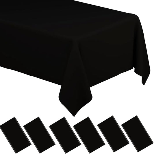 WNINK 6 Pack Black Tablecloths Disposable Table Covers 54" x 108" Table Cloths for BBQ Birthday Picnic Bridal Shower Engagement Wedding Plastic Table Cloths for Parties