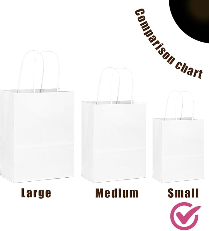qiqee 26-Packs White Gift Bags with Handles Bulk 8.3"x3"x 6" Small Size Paper Bags Multiple Uses (Small Size)