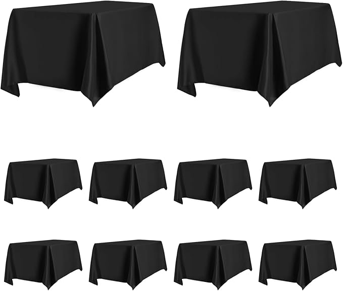 PureFit 10 Pack Black Table Cloth 60 x 126 Inch, Stain and Wrinkle Resistant Table Linen for 6 Ft Rectangle Tables, Polyester Table Covers for Dining Room, Wedding, Party, Banquet and Camping