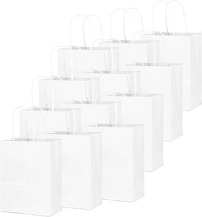 qiqee 200-Packs White Paper Gift Bags with Handles Bulk 10.6"x8.3"x4.3" Medium Size Paper Bags Multiple Uses