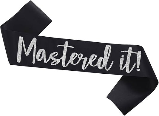 Graduation Mastered It Sash Class of 2025 Glitter Satin Sash for Masters Congrats Grad Decorations Grad Party Supplies,Black Silver