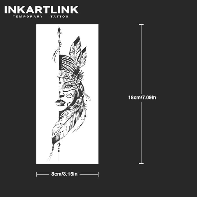 INKARTLINK 2 Sheets large Semi permanent Tattoos, Temporary Tattoos, Adult Art Designs, Waterproof, Realistic, No Adhesive, Non-Reflective, Lasts 1-2 Weeks, Large(Woman Warrior)