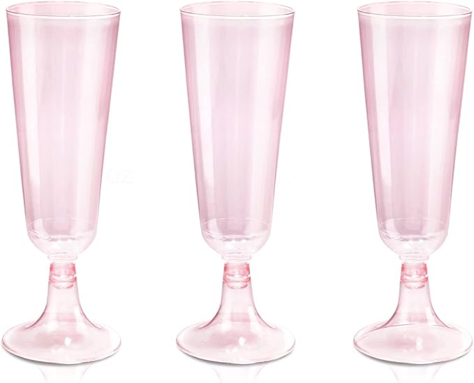 bUCLA 60 Pack Pink Plastic Champagne Flutes Disposable - 5 OZ Plastic Champagne Glasses - Fancy Champagne Cups - Ideal for Party