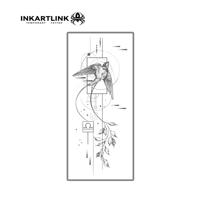 INKARTLINK Semi Permanent Tattoo, Party tattoo, Beautiful and Realistic Design, Fun Tattoo Experience, Cruelty-free, Non-reflective, Waterproof (Swallow Geometric Figures)