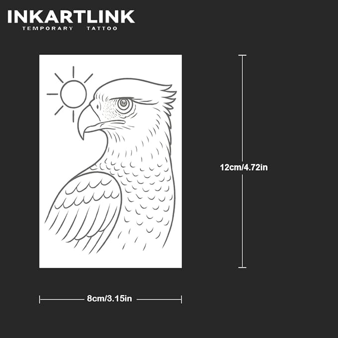 INKARTLINK Tattoo Tech, 2 Sheets Medium Semi Permanent Tattoo, Adult Art Design Temporary Tattoos, Lasts 1-2 Weeks, Waterproof, Realistic Look, No Reflection (Eagle Sun)