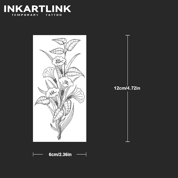 INKARTLINK Tattoo Tech, 2 Sheets Large Semi Permanent Tattoo, Adult Art Design Temporary Tattoos, Lasts 1-2 Weeks, Waterproof, Realistic Look, No Reflection (Flora Sketch)