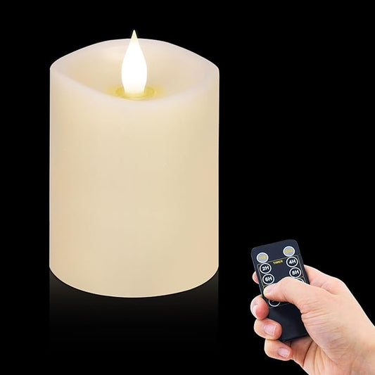 3x4 Flickering Flameless Candles Set of 1,Real Wax Pillar LED Candles with Battery,with Timer,4 inch Flameless Candles with Remote,for Christmas/Halloween/Party/Wedding,Ivory