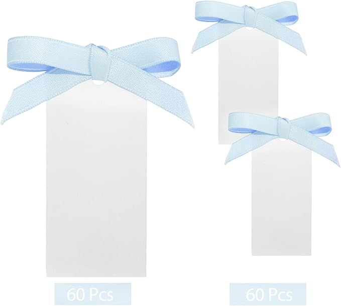 60pcs Wedding Banquet Place Cards for Table Setting.Name Table Cards .Name Cards with Ribbons. Can be Used for Wedding Banquet Table Decoration and Present Tags for Parties (Sky Blue)