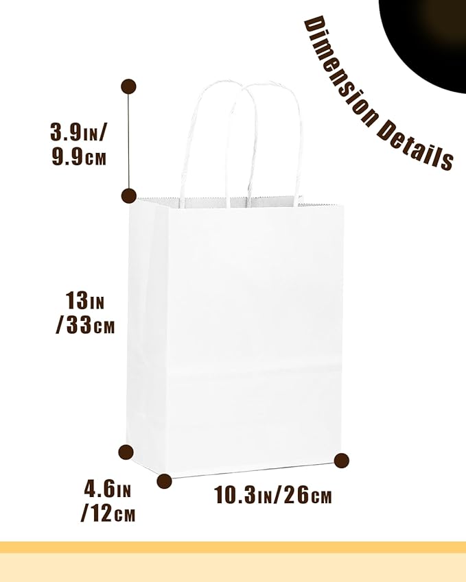 qiqee 30-Packs White Gift Bags with Handles Bulk 13''x5 x10 Large Size Paper Bags Multiple Uses (Large Size)