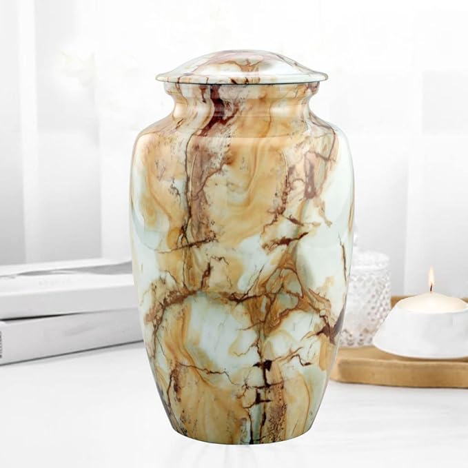 Large Cremation Urn | Handcrafted Marble Finish Adult Cremation Urn | Funeral and Memorial Cremation Urns for Human Ashes up to 200 lbs with Velvet Bag (Monalisa)