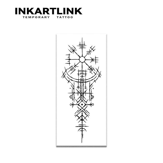 INKARTLINK Temporary Tattoos, 2 Sheets Large Semi Permanent Tattoo, Adult Art Design Temporary Tattoos, Lasts 1-2 Weeks, Waterproof, Realistic Look, No Adhesive, No Reflection (Ancient symbols)