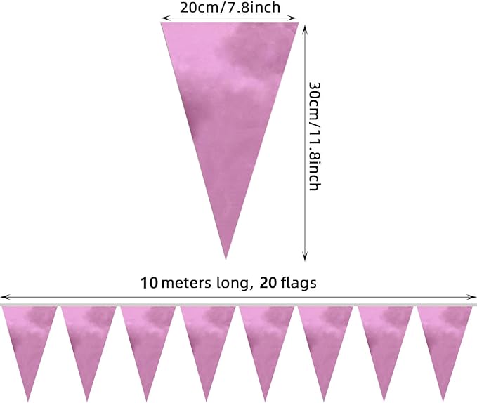 20M/65FT Pink Triangle Pennant Banner Flag Metallic Fabric Bunting Garland for Christmas Graduation Wedding Engagement Anniversary Bachelorette Birthday Bridal Shower Valentines Hen Party Supplies