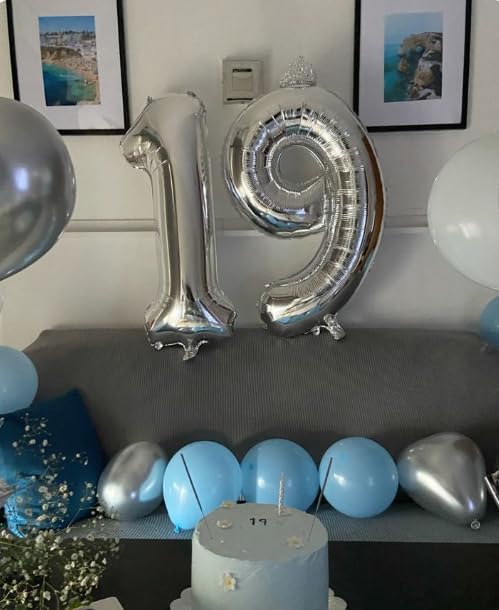 Silver Number 1 Balloon 40 inch, 1 Number Birthday Balloon for Boy Girl, Silver One for 1st 10 11 12 16 18 Birthday Party, Anniversary Celebration Number Balloons