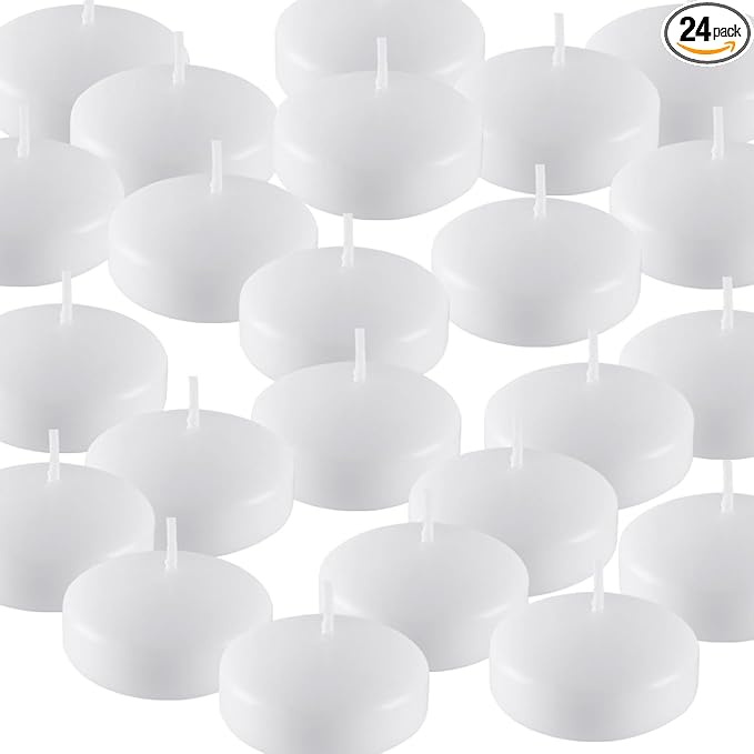 24 Pack White Floating Candles-2 inch-Long Lasting Burning time,Unscented White Candle for Weddings,Holidays,and Home Decor,Creating a Warm Atmosphere