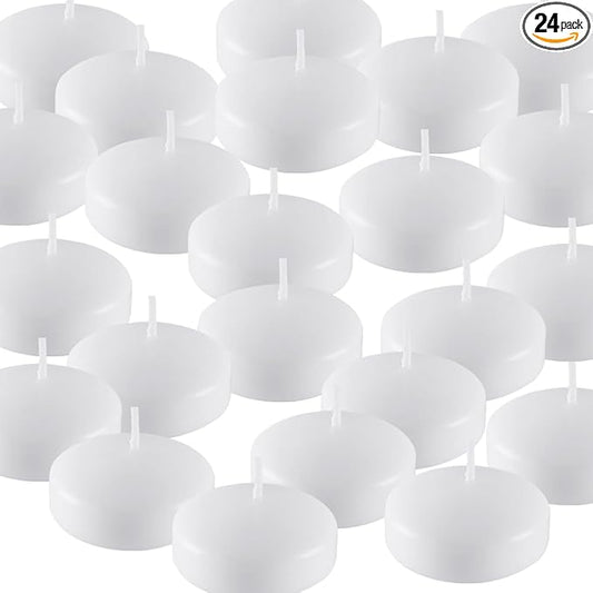 24 Pack White Floating Candles-2 inch-Long Lasting Burning time,Unscented White Candle for Weddings,Holidays,and Home Decor,Creating a Warm Atmosphere