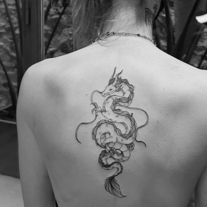 Large Temporary Tattoos Women Temporary Neck Tattoos Temporary Realistic Flower Chest Tattoo for Adults (dragone 2)