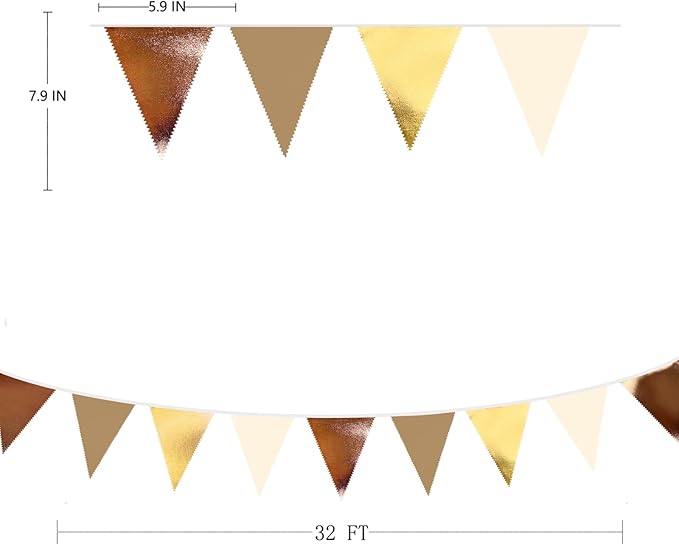 32Ft Martini Party Decorations Metallic Gold Brown Pennant Banner Fabric Triangle Flag Garland Streamers for A Tini Bit Older Birthday Boho Woodland Teddy Bear Jungle Baby Shower Bar Decor Supplies
