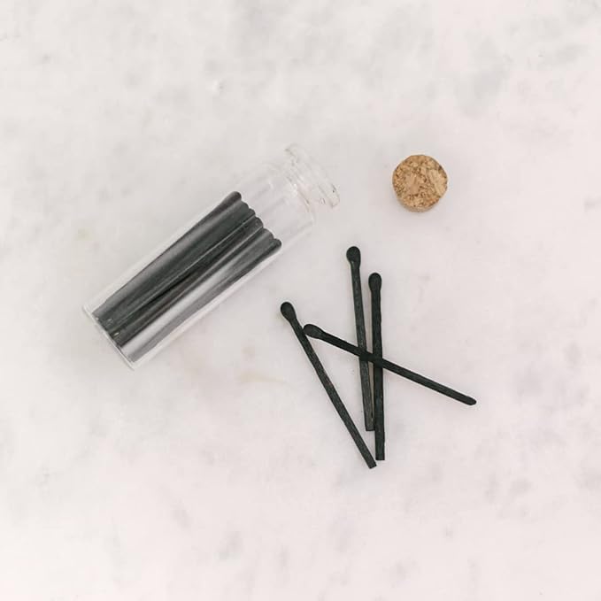 River Birch Decorative Matches in a Bottle with Striker - Cute & Colored Matches - 6 Bottles, All Black Tip, 120 Matches