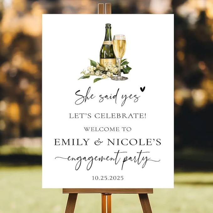 Personalized Engagement Party Welcome Sign, Custom Name & Date for Bridal Shower, Engagement Celebrations Decorations, We're Engaged, Elegant Wedding Decor Sign for Indoor, Outdoor #10