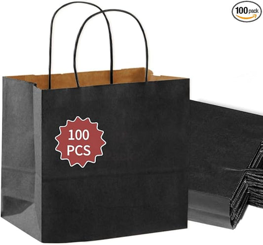 COGLARING Black Gift Bags with Handles Bulk 100 Pack, 13x7x14 Inch for Shopping, Retail, Merchandise Packaging - Eco-Friendly Durable Paper Bags