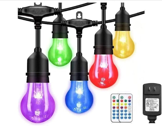 Auroraworld 96FT RGB Outdoor String Lights, Dimmable Color Changing Waterproof LED Patio Lights with Remote & E26 Shatterproof Edison Bulbs for Bistro Backyard Garden Party Decor