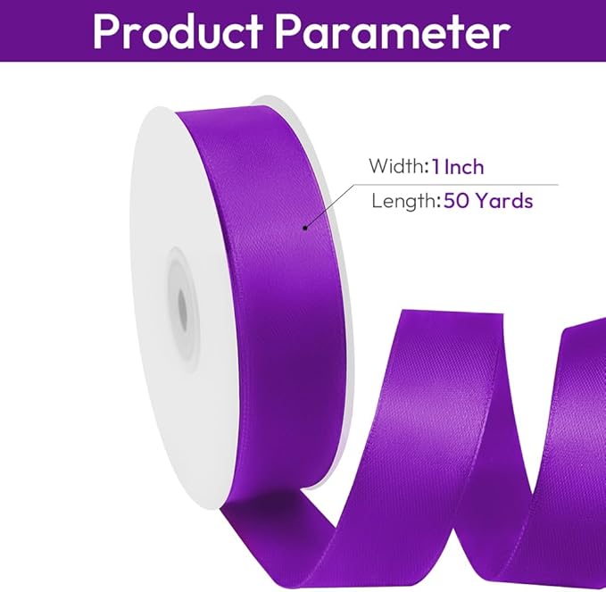 1" Width x 50 Yards Satin Fabric Ribbon, Purple Ribbon Perfect for DIY Bows, Swags, Gift Wrapping, Craft, Flower Bouquet，Christmas and Halloween Party Decoration