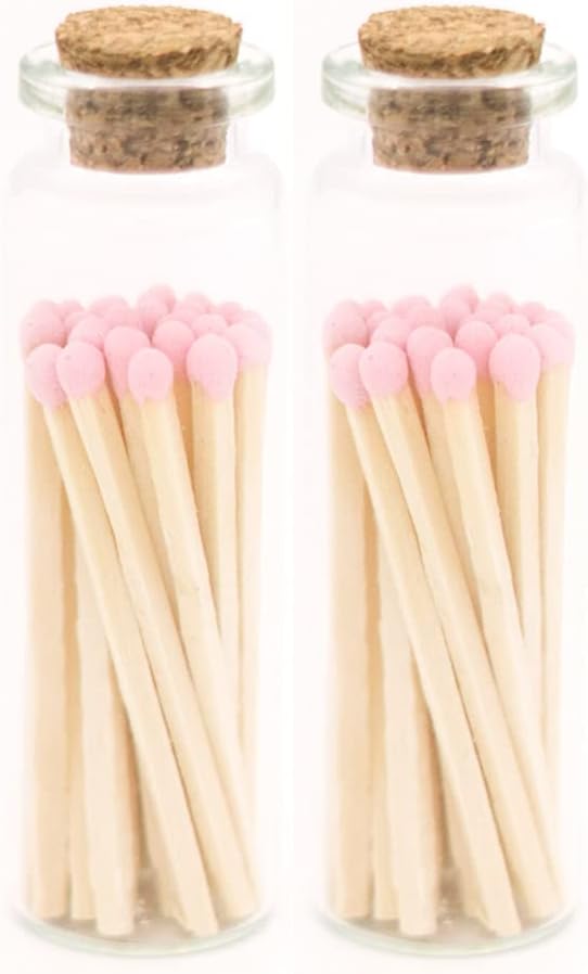 River Birch Decorative Matches in a Bottle with Striker - Cute & Colored Matches - 2 Bottles, Lilac Tip, 40 Matches