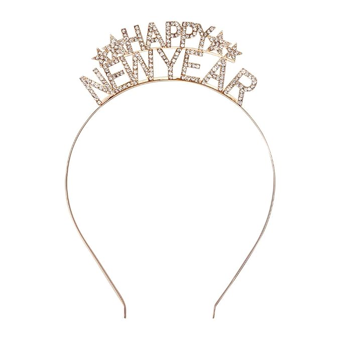 Happy New Year Rhinestone Headband for Women Girls,Crystal Tiara For New Year’s Eve Party Supplies (gold star)