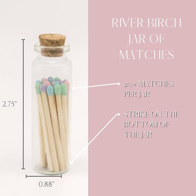 River Birch Decorative Matches in a Bottle with Striker - Cute & Colored Matches - 2 Bottles, Springtime Blend Tip, 40 Matches