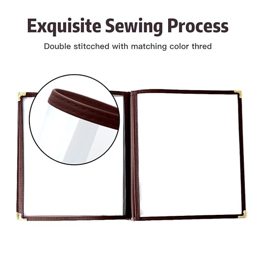 Goodsmart Restaurant Menu Covers - Burgundy, 25 Pack, 8.5" x 11", 3-Page/6-View, Side-Loading Vinyl Menu Holders, Clear Sleeves, Double-Stitched Edge, Leather-Style Café Covers with Gold Corners