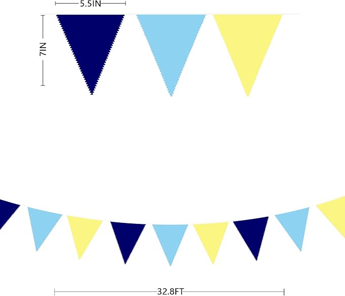 32Ft Blue Yellow Party Decorations Yellow Blue Triangle Flag Pennant Banner Fabric Garland Streamers for Capri Lemon Birthday Nautical Bridal Baby Shower Mediterranean Sea Party Festivals Supplies