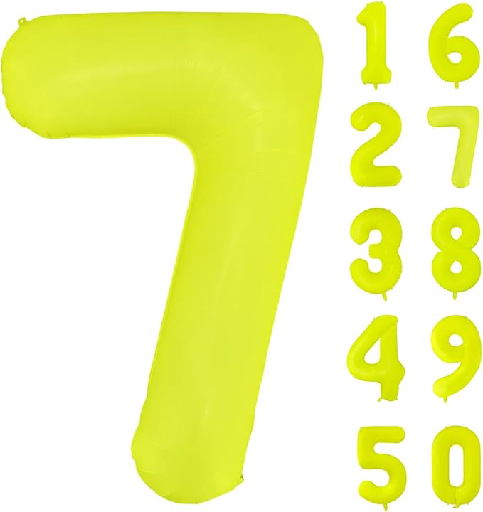 Fluorescent Yellow Number Balloon 40 inch Giant Foil Helium Balloons Yellow Number 7 Balloon for 7th Birthday Party Decorations