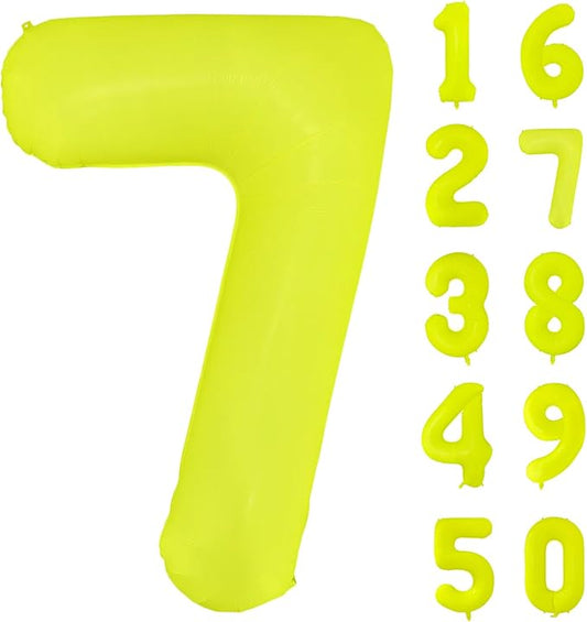 Fluorescent Yellow Number Balloon 40 inch Giant Foil Helium Balloons Yellow Number 7 Balloon for 7th Birthday Party Decorations