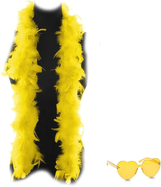 Feather Boa with Heart Rimless Sunglasses,4 ft Feather Boa for Bachelor Party Halloween Christmas Costume Accessory