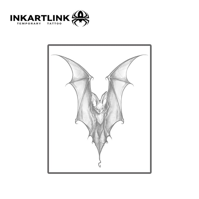 INKARTLINK Tattoo Tech, 2 Sheets Medium Semi Permanent Tattoo, Adult Art Design Temporary Tattoos, Lasts 1-2 Weeks, Waterproof, Realistic Look, No Reflection (bat)