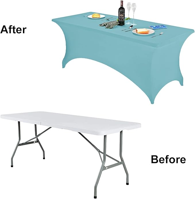 FORLIFE Spandex Table Cover - Fitted Rectangular Tablecloth, 6ft, Stretch Patio Cover, Universal for Wedding, Banquet, Party (Aqua)