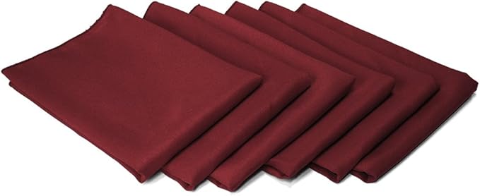 TableLinensforLess 17"x17" Polyester Cloth Napkins, Set of 6 (Wine Red) | Easy-Care, No-Iron Finish, Superior Color Retention, Machine Washable