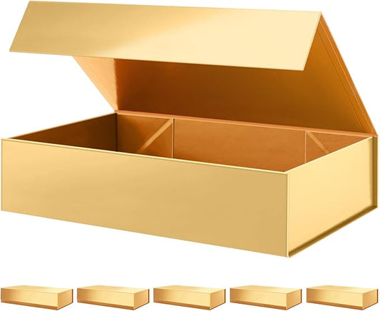 PACKHOME 6 Extra Large Christmas Gift Boxes 17.5x11.3x4.3 Inches, Sturdy Shirt Boxes with Magnetic Lids for Clothes and Large Xmas Gifts (Glossy Gold)