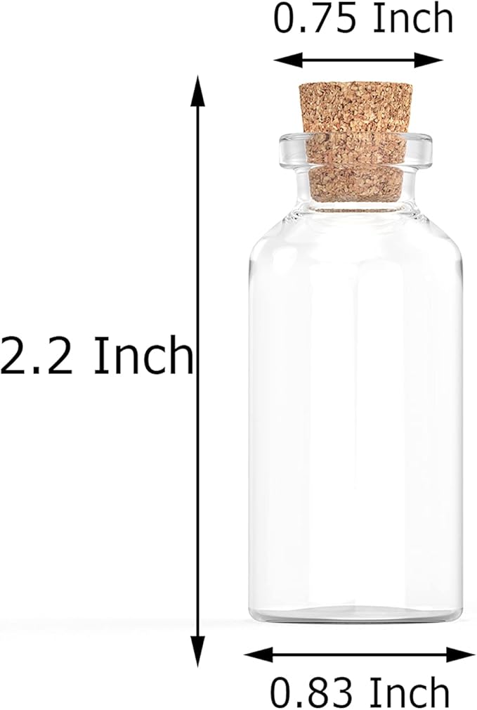 Axe Sickle 10 mL Cork Stopper Glass Bottles Mini Transparent Glass Bottles 48 Pcs.