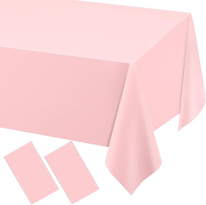 WNINK 2 Pack Plastic Light Pink Tablecloths for Parties Disposable Table Covers 54" x 108" Baby Pale Pink Pastel for Baby Shower Party, Parties Bridal Shower, Engagement Wedding,Holiday Birthday