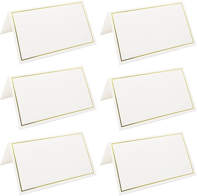 100 Pack Tent Cards with Gold Foil Border for Weddings, Banquets, Events, 2 x 3.5 Inches