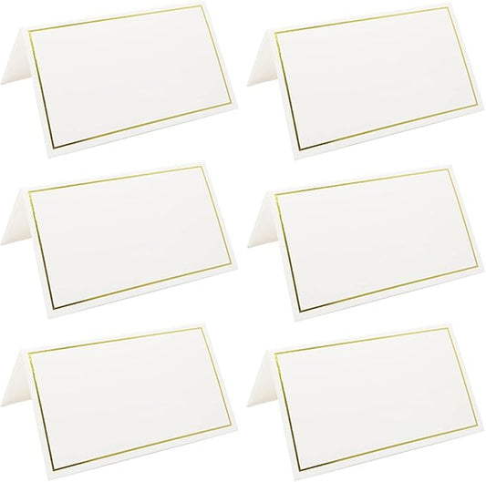 100 Pack Tent Cards with Gold Foil Border for Weddings, Banquets, Events, 2 x 3.5 Inches