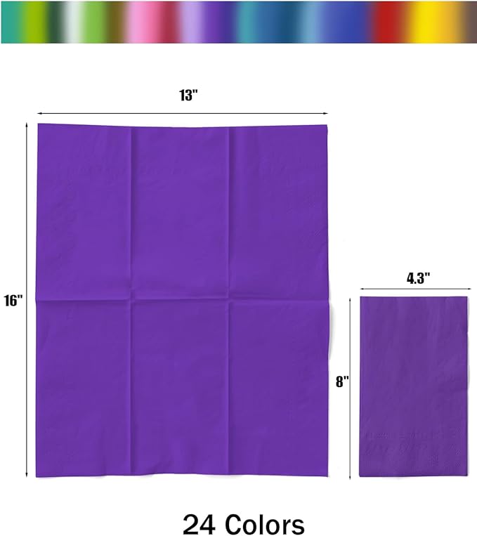 qiqee 24 Colors Dinner Paper Napkins 13 * 16inch Guest Disposable Hand Paper Towels for Birthday, Wedding, Party Cocktail, Lunch, Dessert, Kitchen(192 Count）