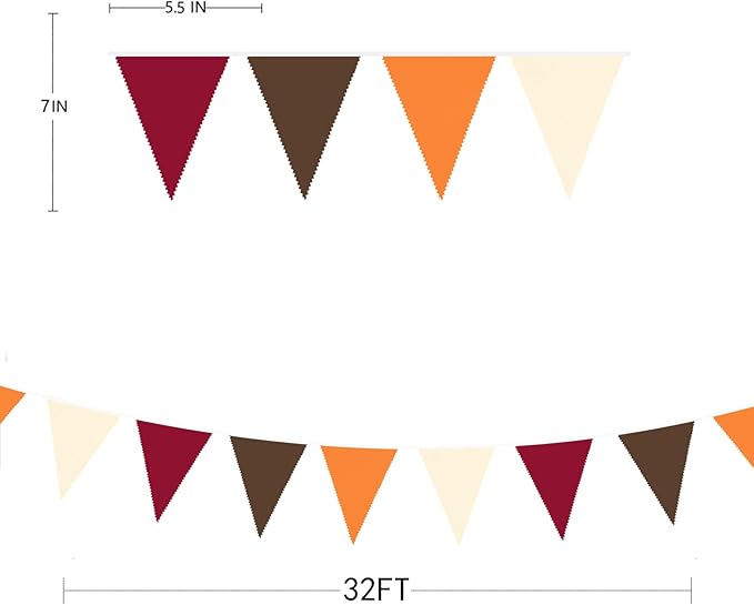 32Ft Fall Party Decorations Burgundy Orange Brown Triangle Flag Fabric Pennant Garland Bunting for Happy Fall Decor Thanksgiving Day Harvest Autumn Wedding Birthday Party Outdoor Garden Hanging Decor