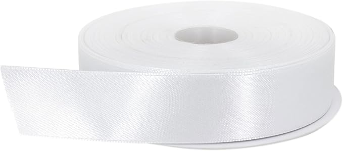 White Satin Ribbon, 1 inch x 50 Yards, Double Face Solid Color, Thick and Durable Ribbon Roll, 100% Polyester for Gift Wrapping, Crafts, Hair and Decorations