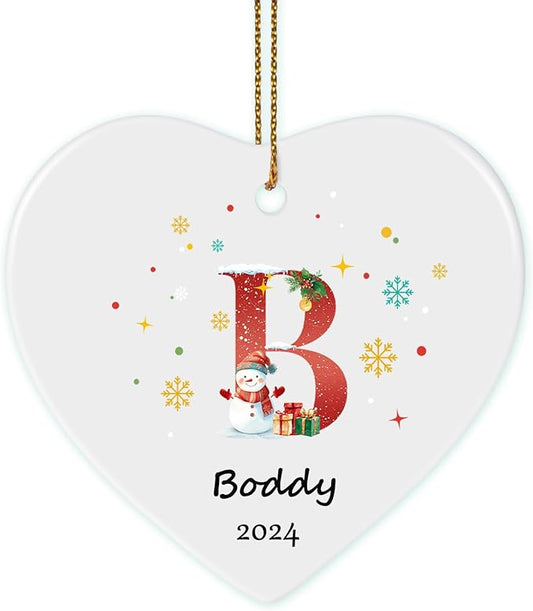Letter Name Ornaments, Personalized Christmas Ornaments, Custom Initials Ornaments A-Z Monogram Ceramics Name Christmas Decorations