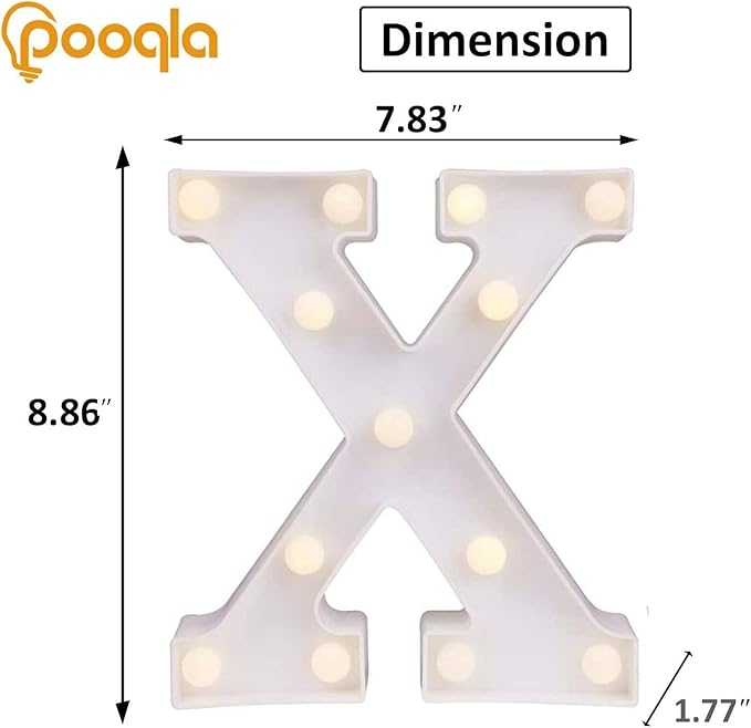 Pooqla LED Light Up Letters, Warm White and Colorful Lighted Marquee Letters with Remote, Lighted Letter for Party Birthday Decorations, Gift for Girls Boys Night Light, Wedding Home Decor, Letter X